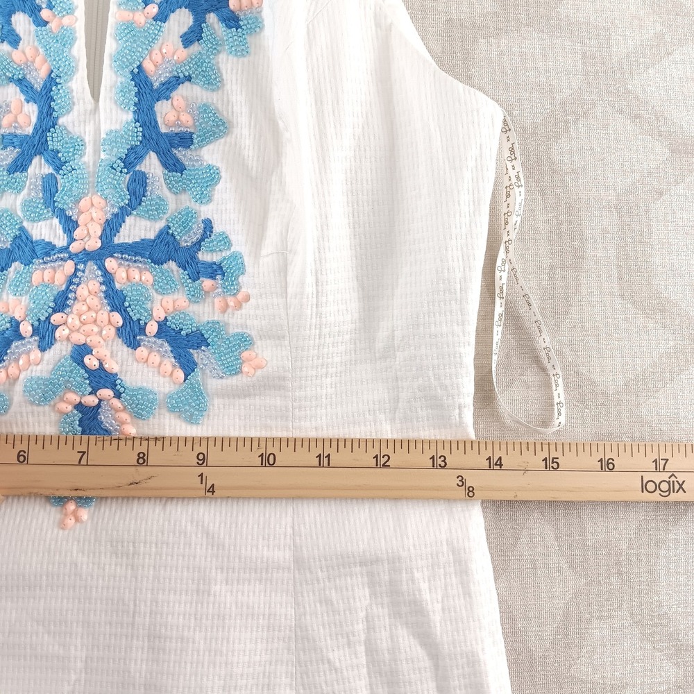 Lilly Pulitzer Jena Stretch Seersucker Embellished V-Neck‎ Sheath Dress Size 0 - Picture 4 of 9